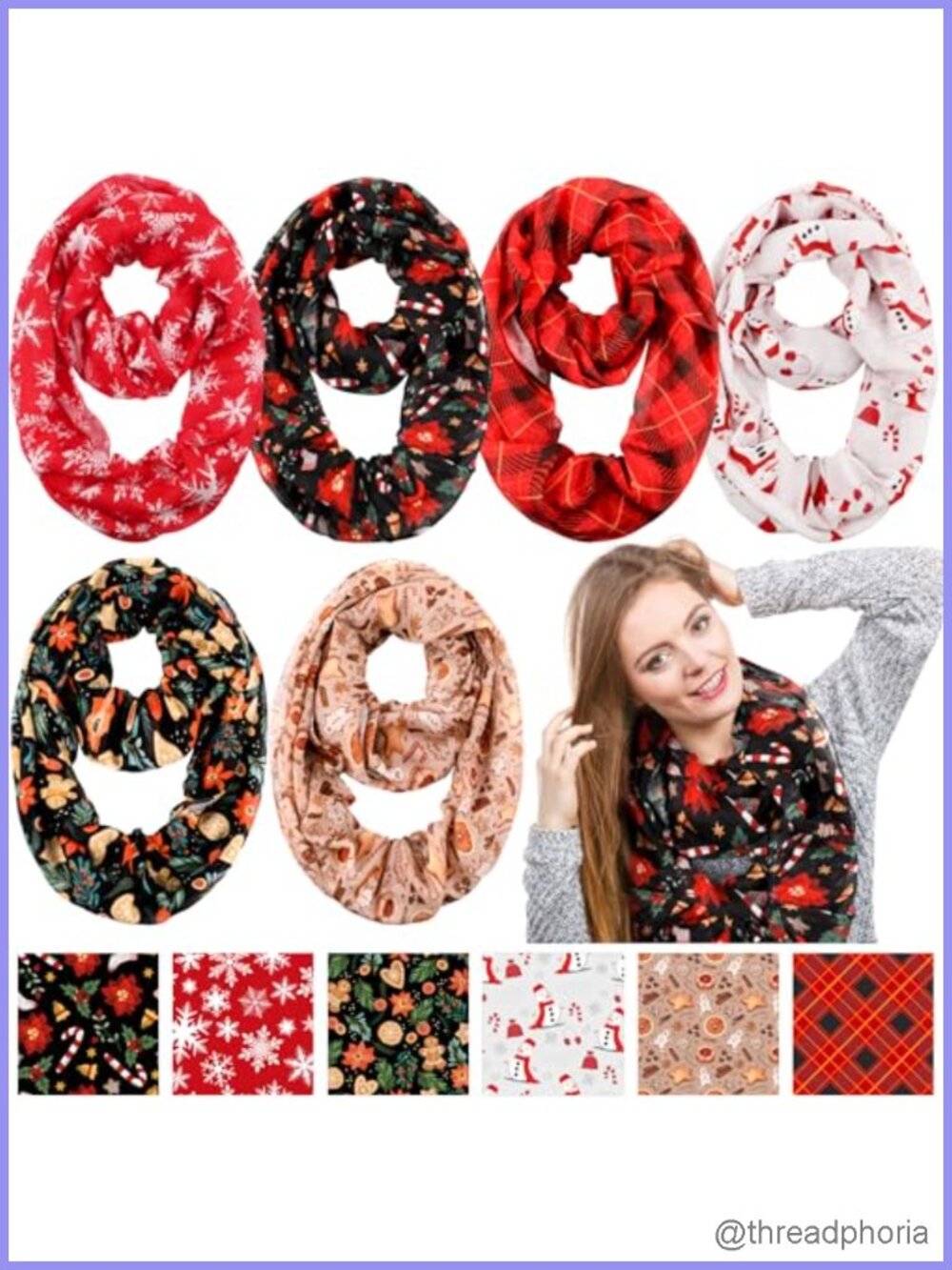 6 Pack Christmas Infinity Scarves Voile Plaid Sheer Women Winter Fashion Scarves